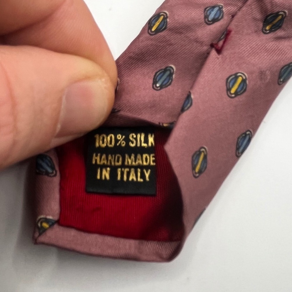 Woodmere 100% Silk Hand Made in Italy Necktie Geometric Pattern Burgundy Vintage - Picture 4 of 5